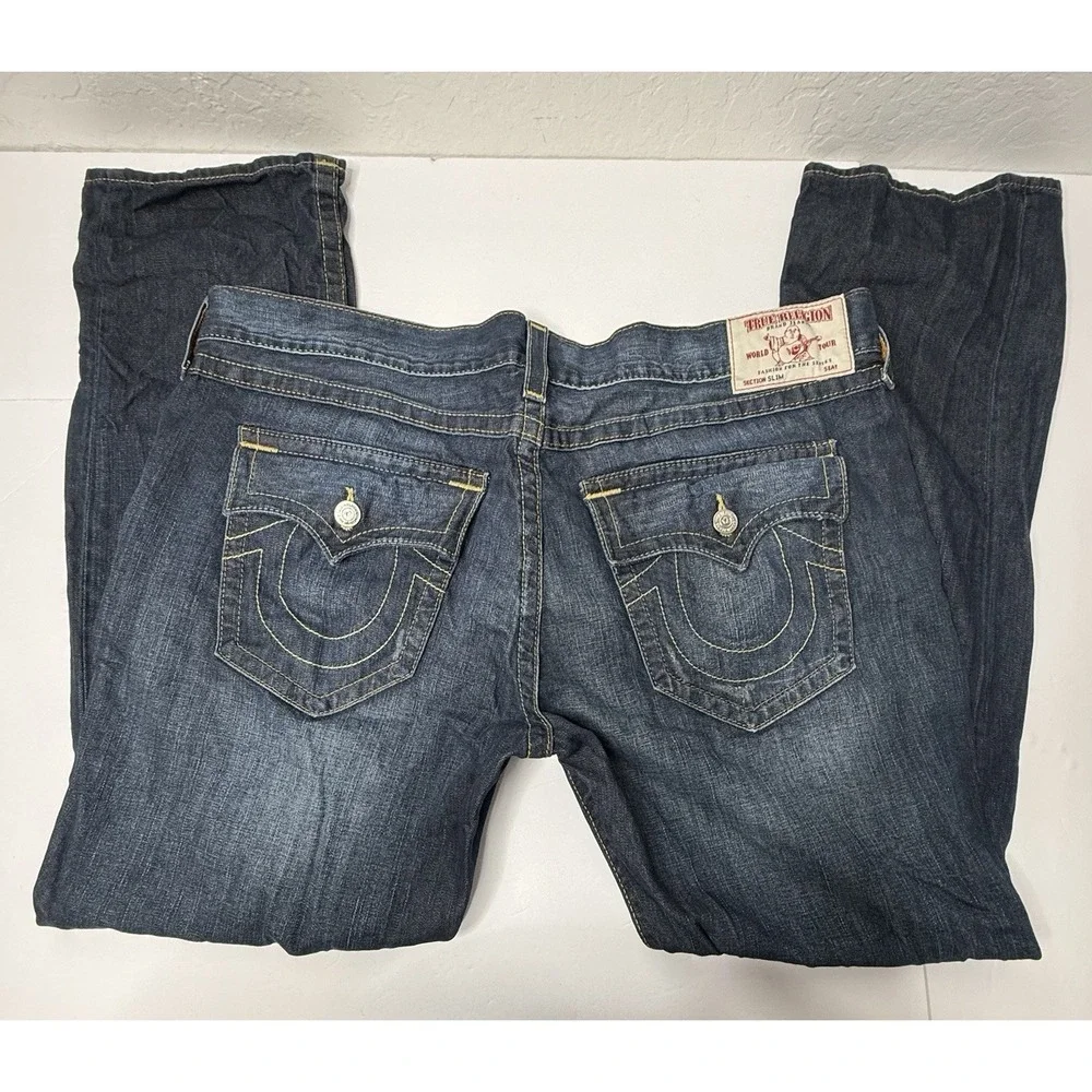 True Religion Jeans Mens Size 44x34 Geno SN Flap Slim‎ Blue Big & Tall Designer